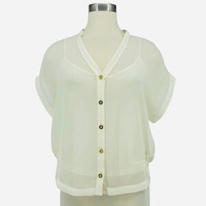 bebe Sheer Short Sleeve Button Down Blouse